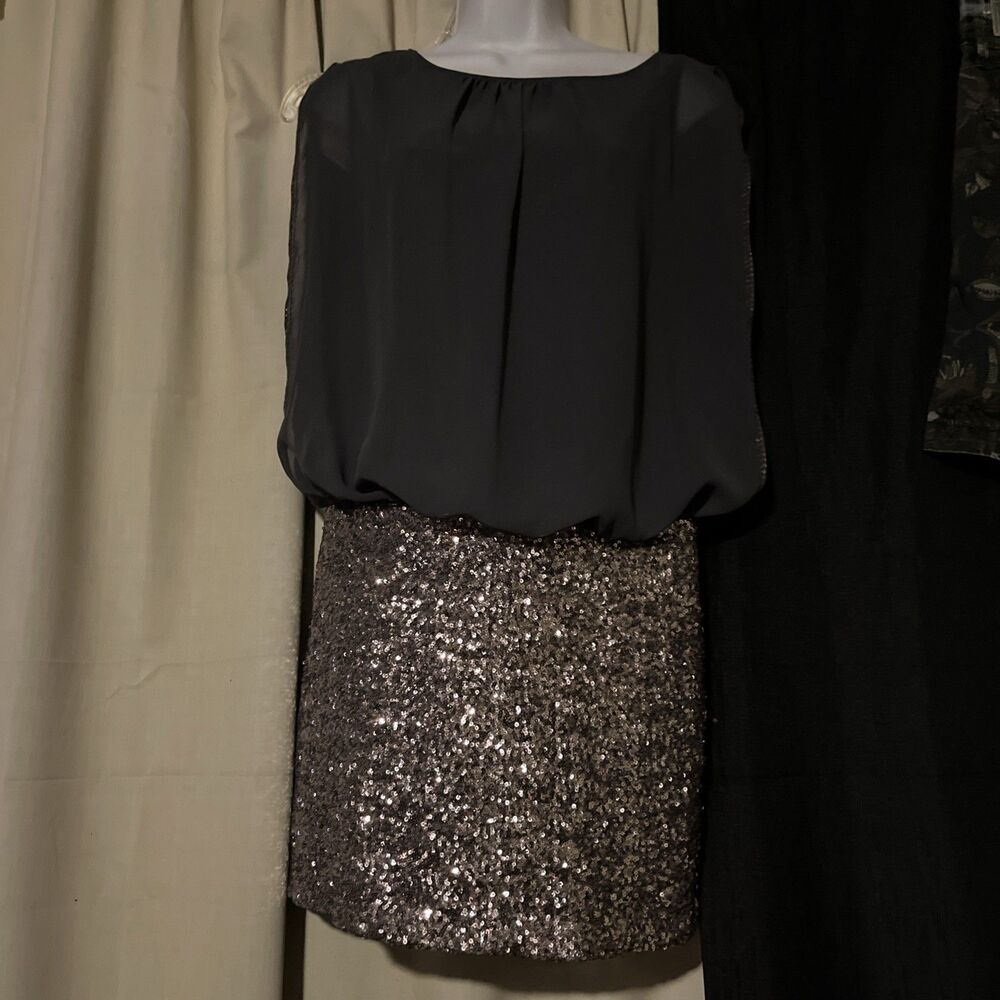 Aidan Mattox Purple Sequin Popover Blouson Mini Dress Size 2